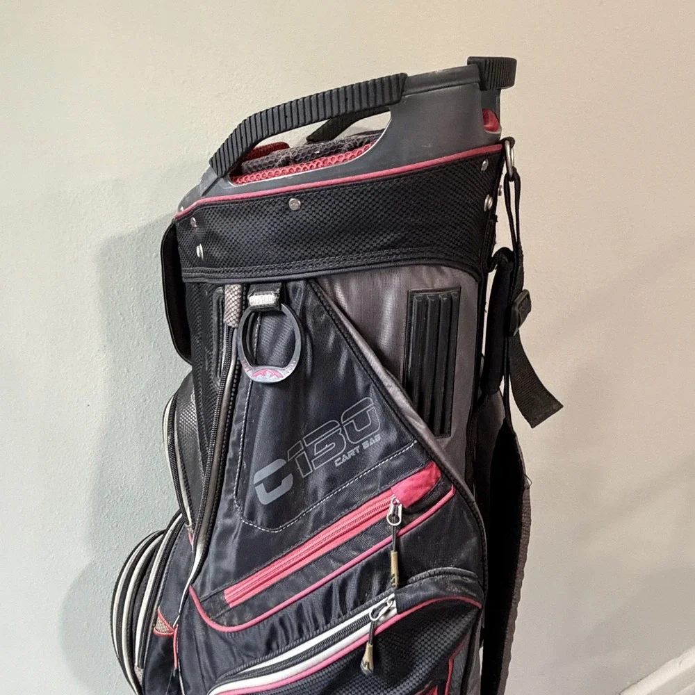 Sun Mountain C-130 Black/Red 14-Way Cart Golf Bag Clean Lightly Used